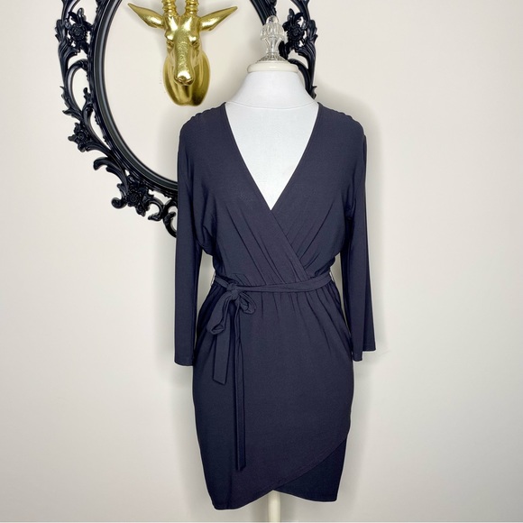 Black Swan Dark Gray Long Sleeve Wrap Dress - Picture 1 of 9